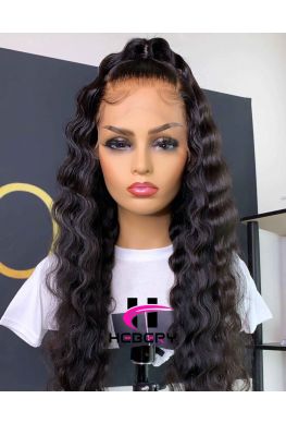 Stock Deep Wave 13*6 HD Lace Front Wig Brazilian virgin Pre plucked--hd222