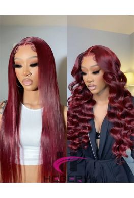 Wine red 360 wig Brazilian virgin human hair pre-plucked--hb363