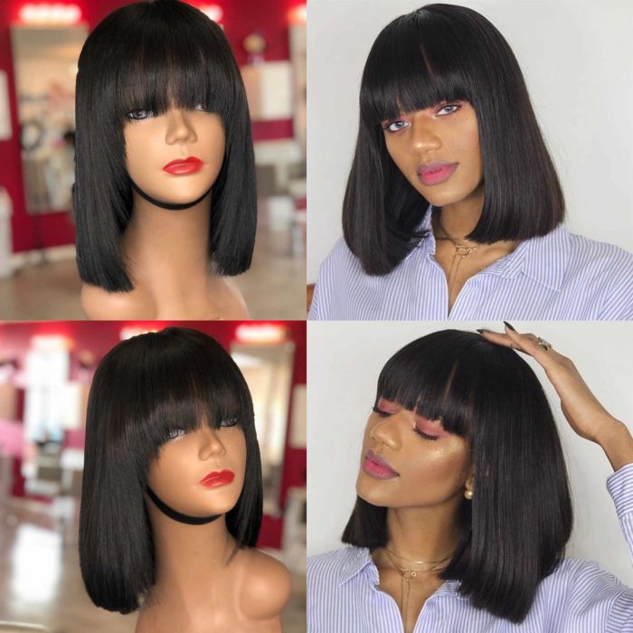 Hebery Indian Virgin Silky Straight Hair Blunt Cut Bob Machine