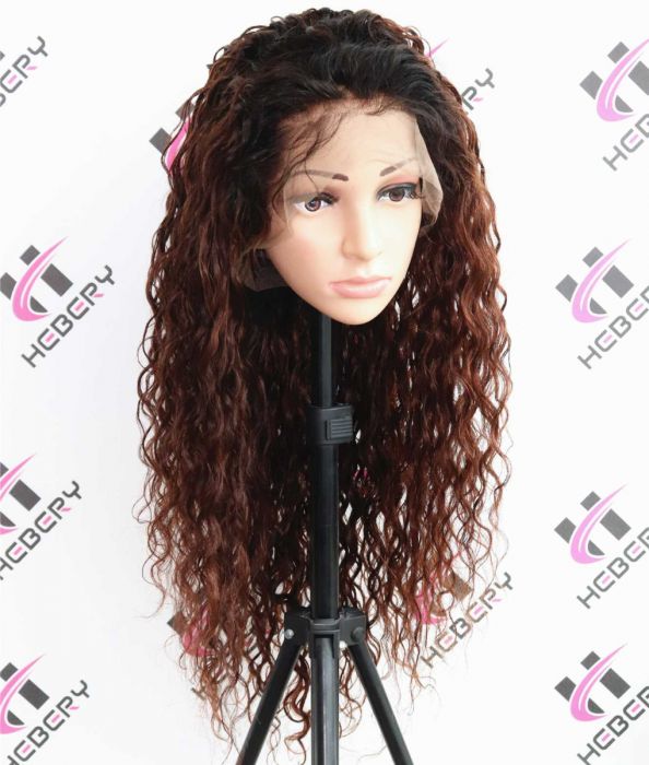 Hebery Pre Plucked Ombre Brown Drop Curly 360 Wig Brazilian