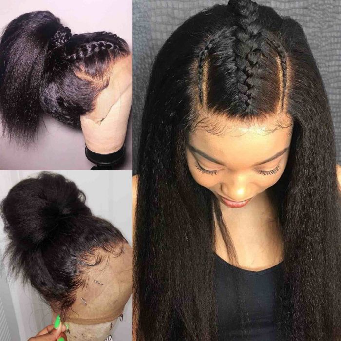 Hebery Kinky Straight Full Lace Wig Brazilian Virgin Human Hair
