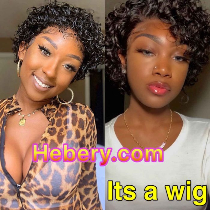Hebery Short Curly Pixie Cut Wig Pre Plucked 13x6 Wig Glueless Lace Front 150 Density Brazilian Virgin Hair Hb929